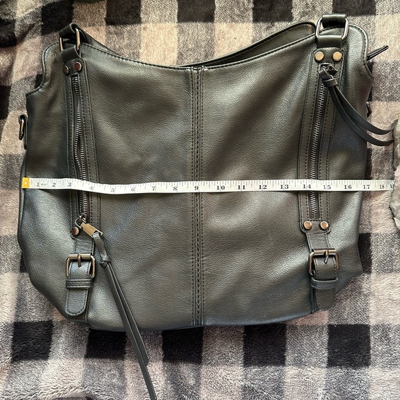 🌟REALER Beautiful Black Pebbled Leather Purse, 13”x17”,Fringe Zipper-Pulls🖤Sassy - Picture 13 of 15